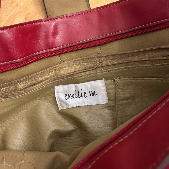 "Emilie M." Chic Red Leather Tote Bag - Picture 14 of 15